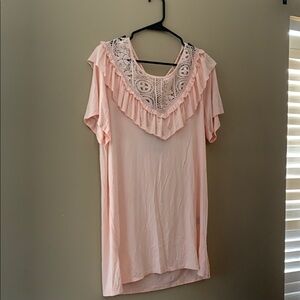 POL Women's Pink Lace Tunic Top